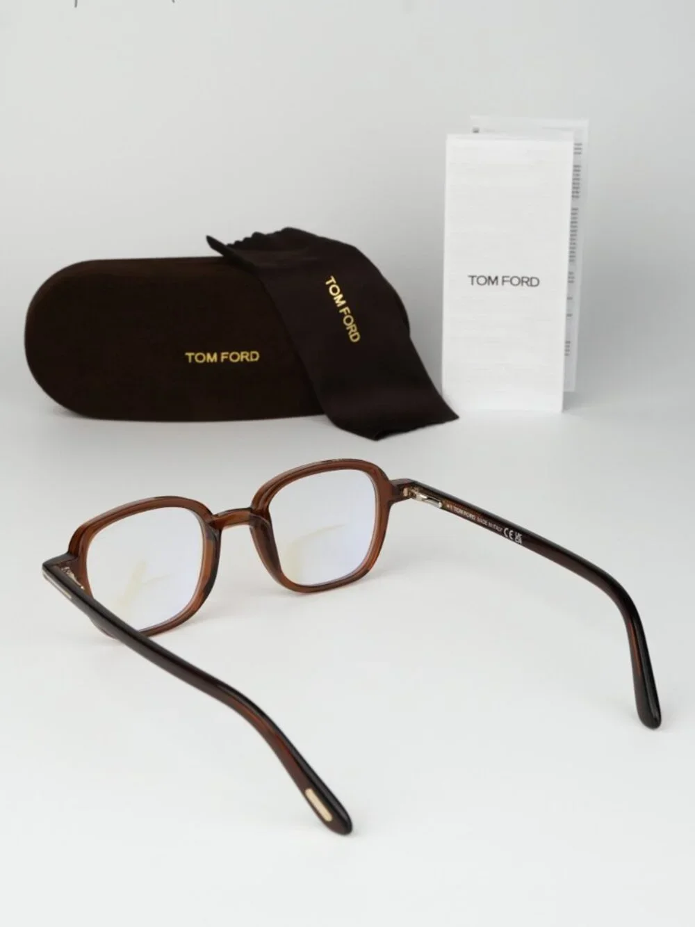 Tom Ford Women Eyeglasses Transparent Brown Square FT5837-B 048 NEW AUTHENTIC